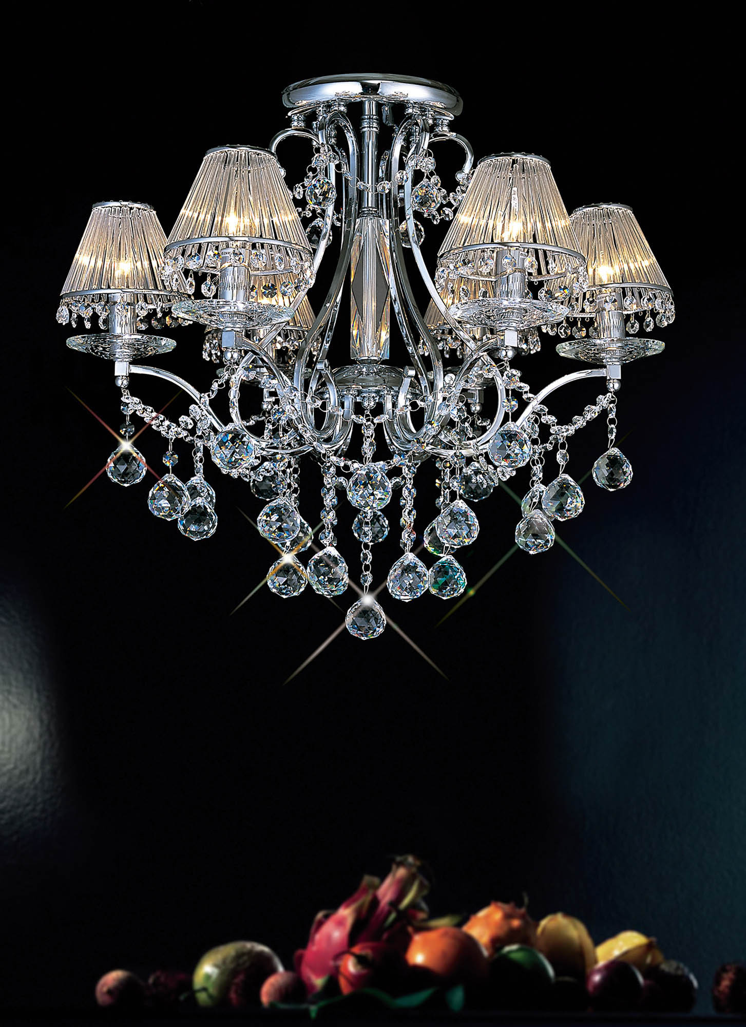 Bianco Polished Chrome Crystal Ceiling Lights Diyas Multi Arm Crystal Fittings